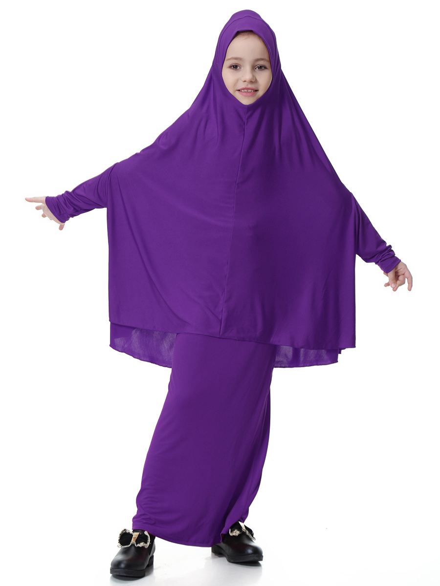 girl&apos;s Islamic Muslim dress child&apos;s two-piece suit of dress and hijab Arab girl&apos;s gown(YMD TH602)