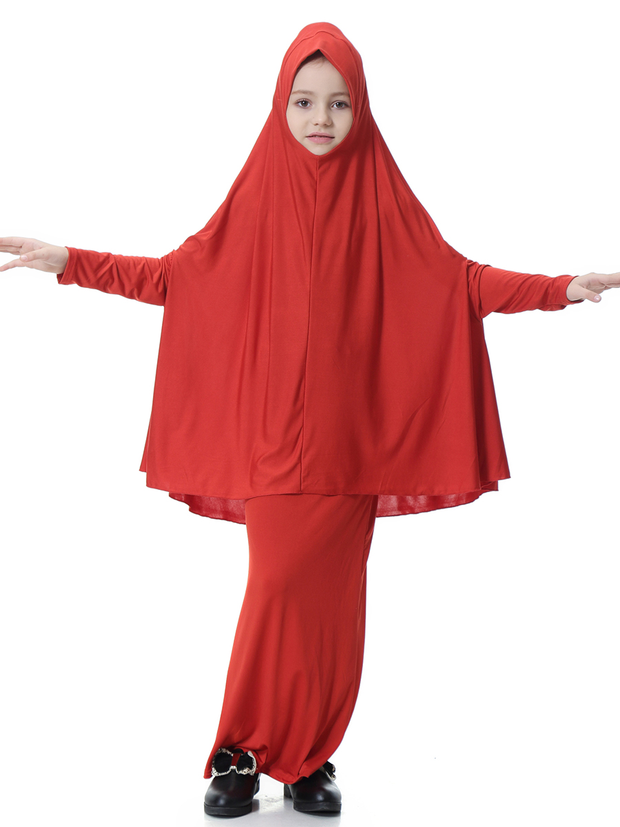 girl&apos;s Islamic Muslim dress child&apos;s two-piece suit of dress and hijab Arab girl&apos;s gown(YMD TH602)