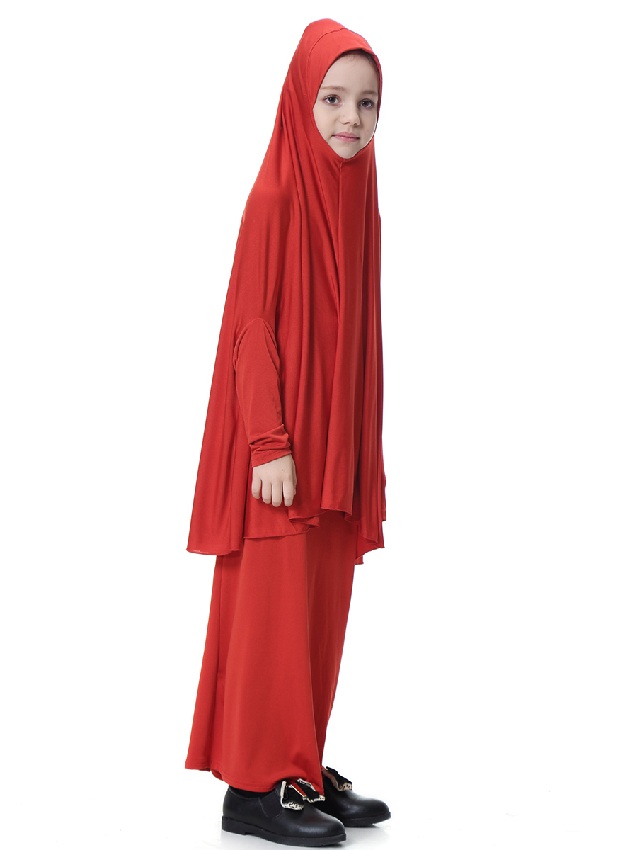 girl&apos;s Islamic Muslim dress child&apos;s two-piece suit of dress and hijab Arab girl&apos;s gown(YMD TH602)