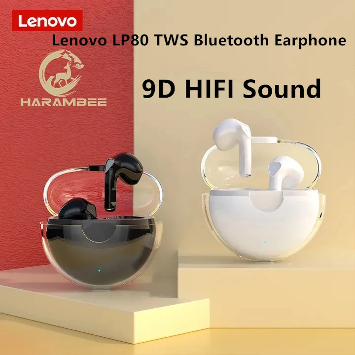Lenovo LP80 TWS Bluetooth Earphones Semi-in-ear 9D HIFI Sound Noise reduction Low Latency Wireless Earbuds Earpods