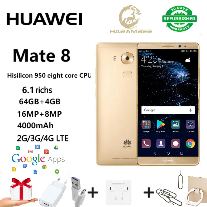 Refurbished  Huawei phones mate 8  mate8 3 + 32g dual card smart Phone fingerprint unlock phone camera