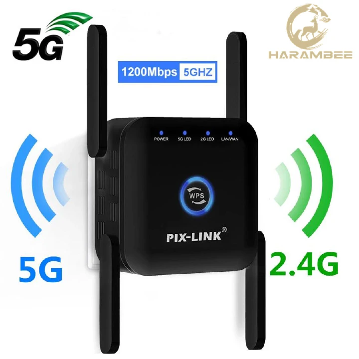 Harambee 5G /2.4G WiFi Repeater Router Amplifier Long Range Extender 1200Mbps Wireless Booster Home