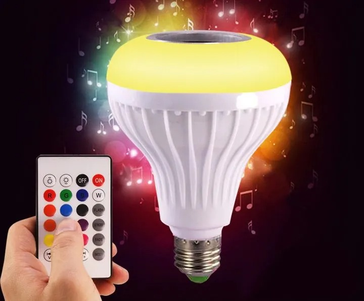 Wireless Bluetooth Speaker Bulb LED Light Smart Light Music Player Audio Waterproof LED 12W Music Bulb White Light + Colorful Remote Control