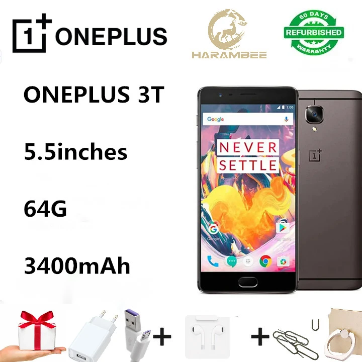 Refurbished OnePlus 3T 5.5inches Smartphone 6GB RAM 64GB ROM  FHD Snapdragon 821 16MP NFC Mobile Phone gray