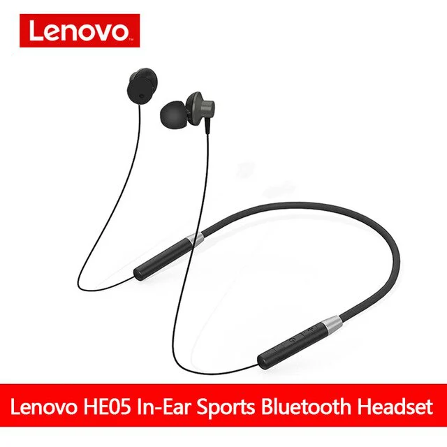 Lenovo Bluetooth5.0 Hanging Neck In-Ear Wireless Earbuds Magnetic Neckband Headphones IPX5 Waterproof Sports Headphones with Noise Cancelling Microphone HE05