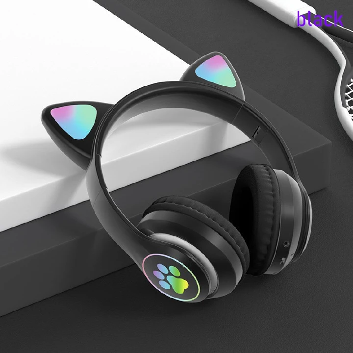 New RGB Cat Ear Headphones Bluetooth 5.0 Bass Noise Cancelling Adult Headphones Support TF Carcasco Microphone Kids Boys Girls Music Gifts