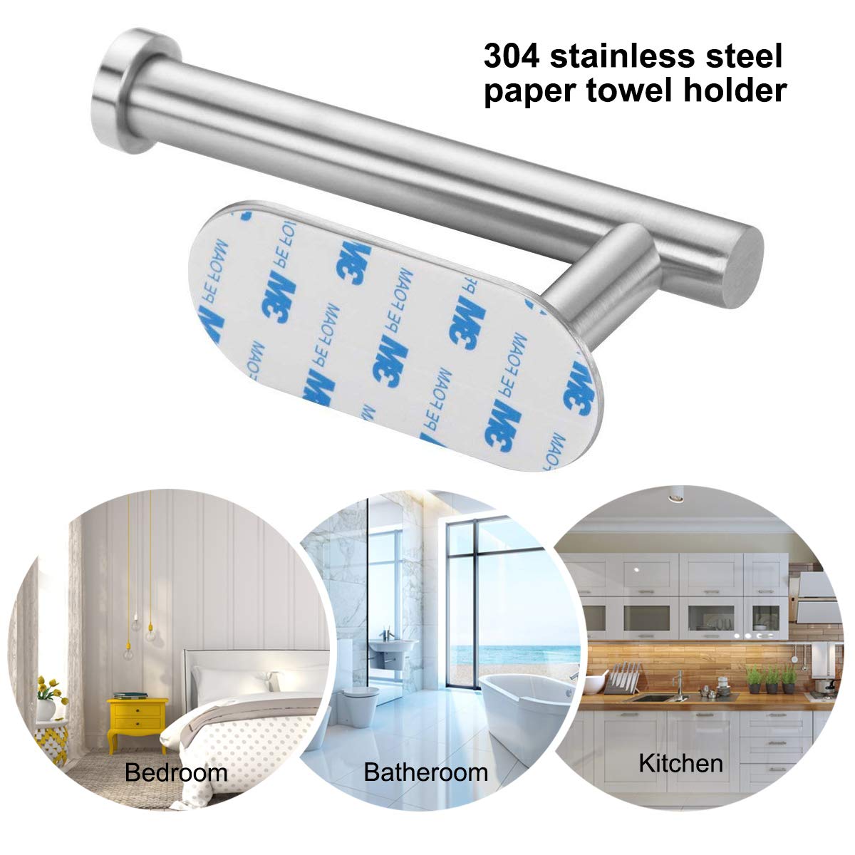 Paper Roll Holder Self Adhesive Wall Mount Toilet Roll Holder Stainless Steel Toilet Paper Hanger for Kitchen and Bathroom