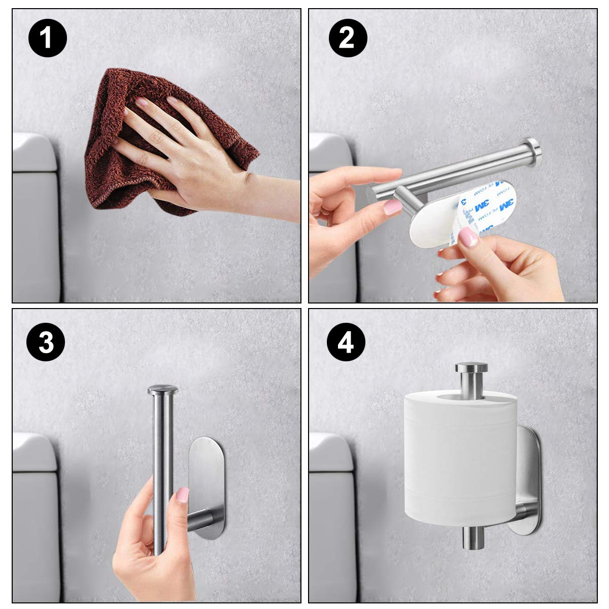 Paper Roll Holder Self Adhesive Wall Mount Toilet Roll Holder Stainless Steel Toilet Paper Hanger for Kitchen and Bathroom