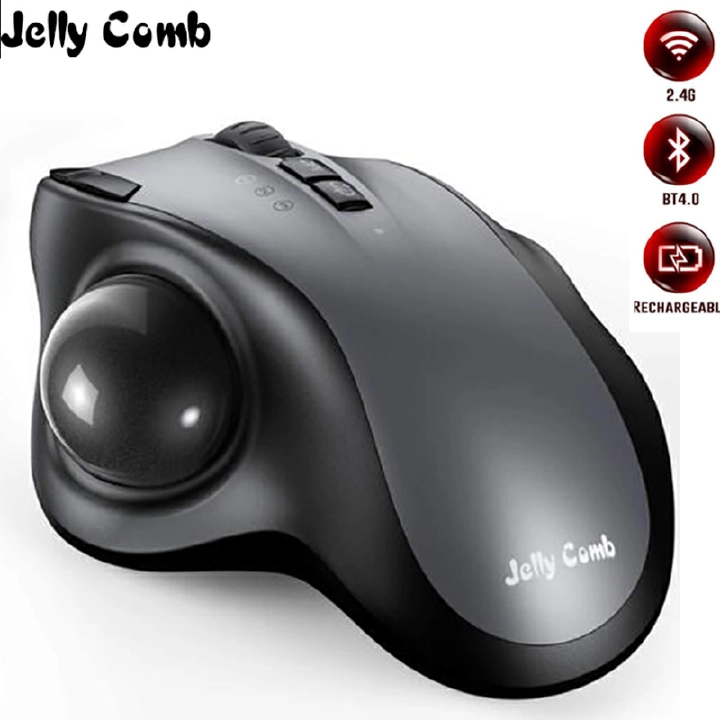 Jelly Comb Bluetooth+2.4G Trackball Mouse Ergonomic Mice Rechargeable Wireless Mouse for Mac Gamer 2400DPI Gaming Mause