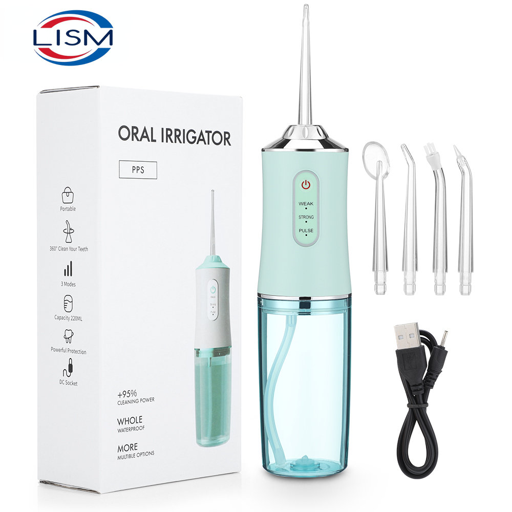Oral irrigator Portable dental floss USB rechargeable water jet floss toothpick 4 nozzles 220ml 3 mode IPX7 1400rpm tooth cleaner to remove tooth stains and tartar