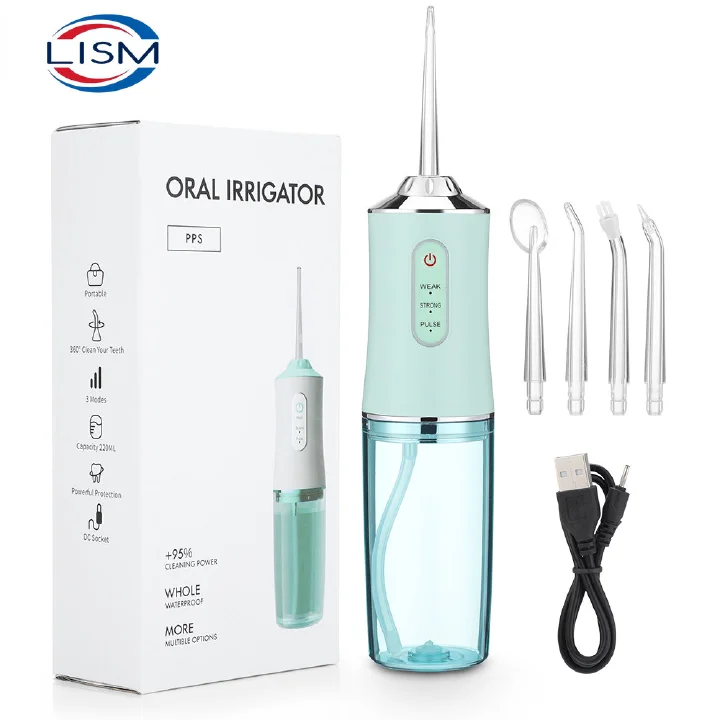 Oral irrigator Portable dental floss USB rechargeable water jet floss toothpick 4 nozzles 220ml 3 mode IPX7 1400rpm tooth cleaner to remove tooth stains and tartar