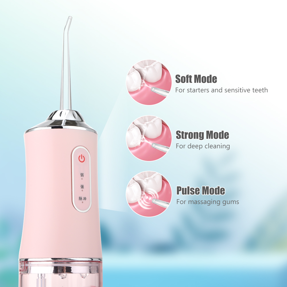 Oral irrigator Portable dental floss USB rechargeable water jet floss toothpick 4 nozzles 220ml 3 mode IPX7 1400rpm tooth cleaner to remove tooth stains and tartar