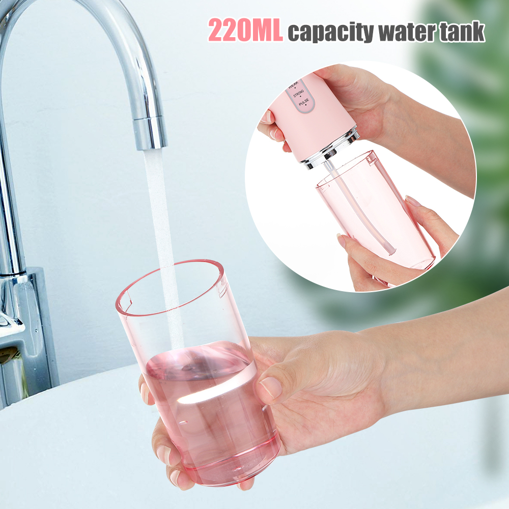 Oral irrigator Portable dental floss USB rechargeable water jet floss toothpick 4 nozzles 220ml 3 mode IPX7 1400rpm tooth cleaner to remove tooth stains and tartar