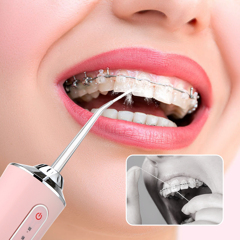 Oral irrigator Portable dental floss USB rechargeable water jet floss toothpick 4 nozzles 220ml 3 mode IPX7 1400rpm tooth cleaner to remove tooth stains and tartar