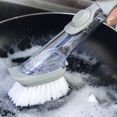 Plate Dish Pot Washing Brush With Liquid Dispenser Scrubber Multi-function Kitchen Washing Sponge Lazy Cleaner Householder tools White as picture
