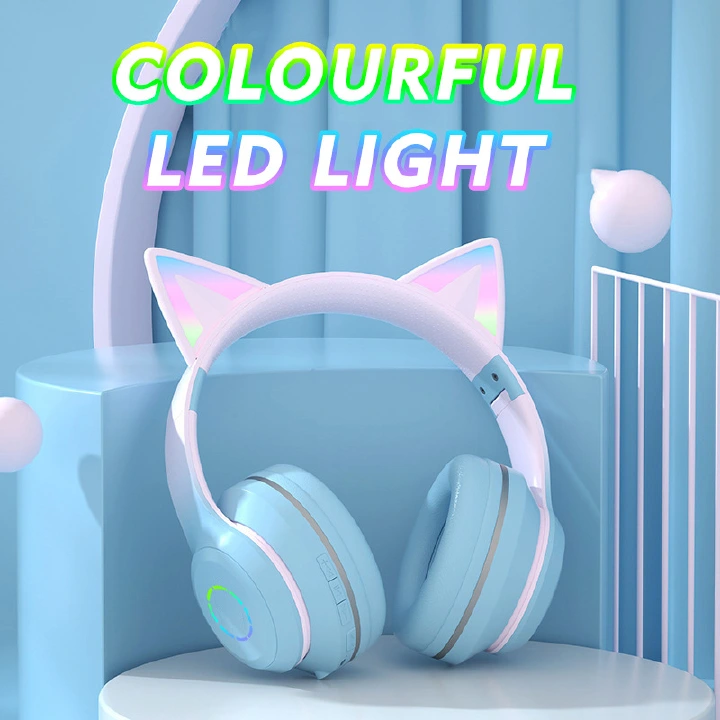 Headset  gradient cat ears headset wireless BT headset with microphone girl net red live luminous headset Fashion Trend Bluetooth Earphones