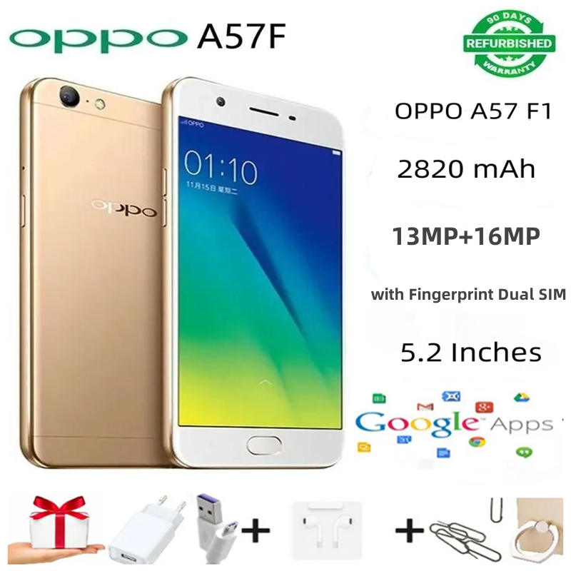 Refurbished OPPO A57 F1 32GB+3GB 5.2 " 13MP+16MP  Fingerprint unlock 4G LTE Mobile Phones Android Octa Core IPS OPPO   A57 F Refurbished SmartPhones