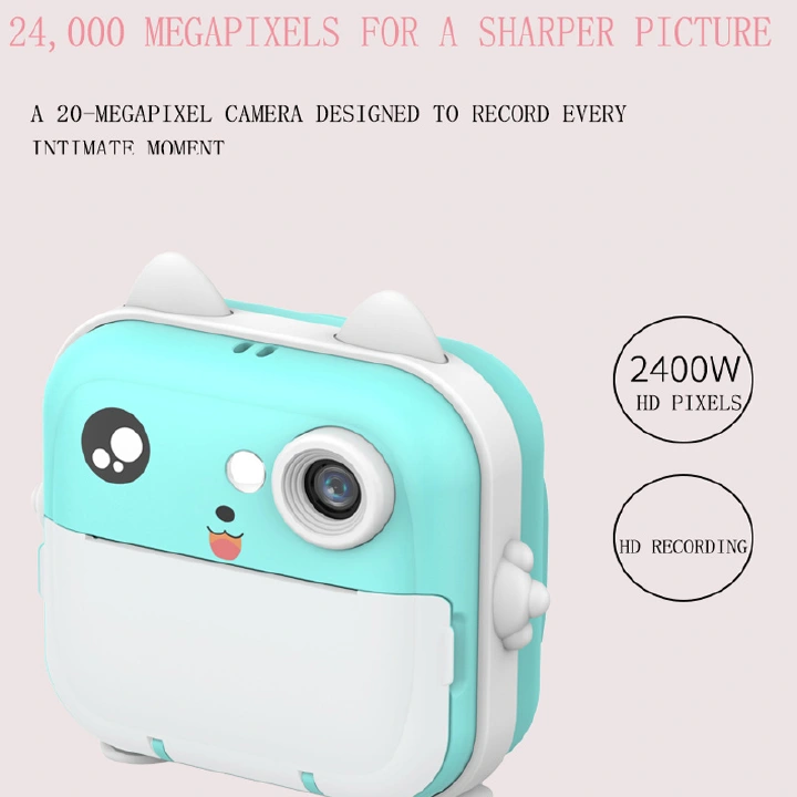 Kids Instant Camera 2.4Inch IPS Screen Full HD Instant Print Digital Camera Light Ear With Lanyard Birthday Gifts for Boys Gilrs