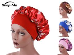 Women's Fashion SatinHeadscarf Hat Sleeping Bonnet Hair Wrap Silk Cap Head Scarf Headwear Red