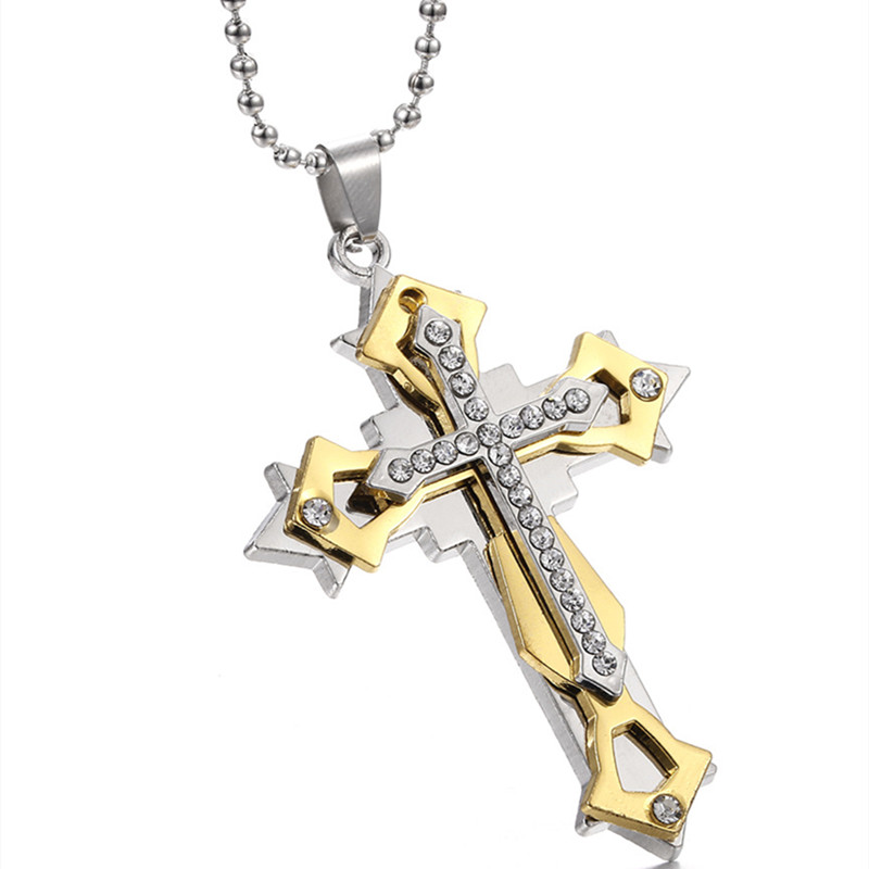 Jewellery Men Necklaces Men Bible Personality Pendant Punk Style Three-layer Cross Diamond Necklace