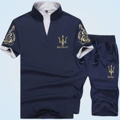 Suits Men (Clothes + Trousers) Short Sleeve T-shirt Shorts Fashion Leisure Sports Men's Wear Blue XXL