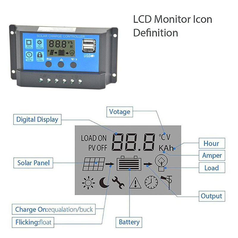 24V/12V Auto Solar Panel Battery Charge Controller 10A LCD Solar Collector Regulator with Dual USB