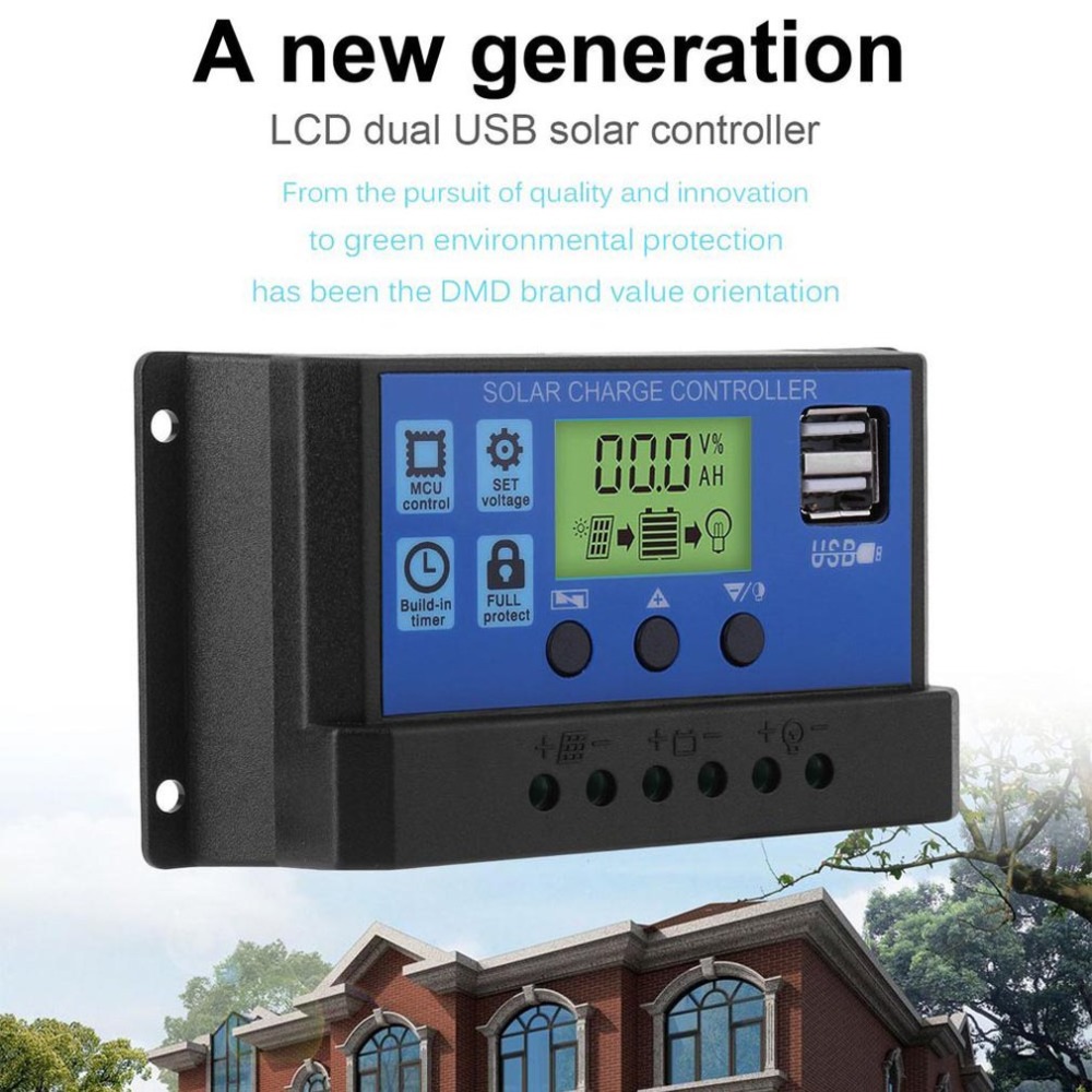 24V/12V Auto Solar Panel Battery Charge Controller 10A LCD Solar Collector Regulator with Dual USB