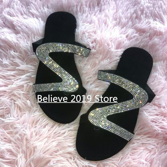 2020 new sandals women bright diamond casual outdoor travel flip flop beach shoes non-slip slippers