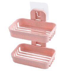 Soap Dishes Box Wall Zeep Houder Shower Soap Tray Holder for Bathroom Double layer Storage Basket Pink 1pcs