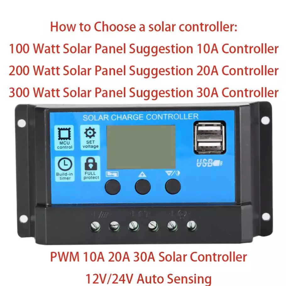 24V/12V Auto Solar Panel Battery Charge Controller 10A LCD Solar Collector Regulator with Dual USB