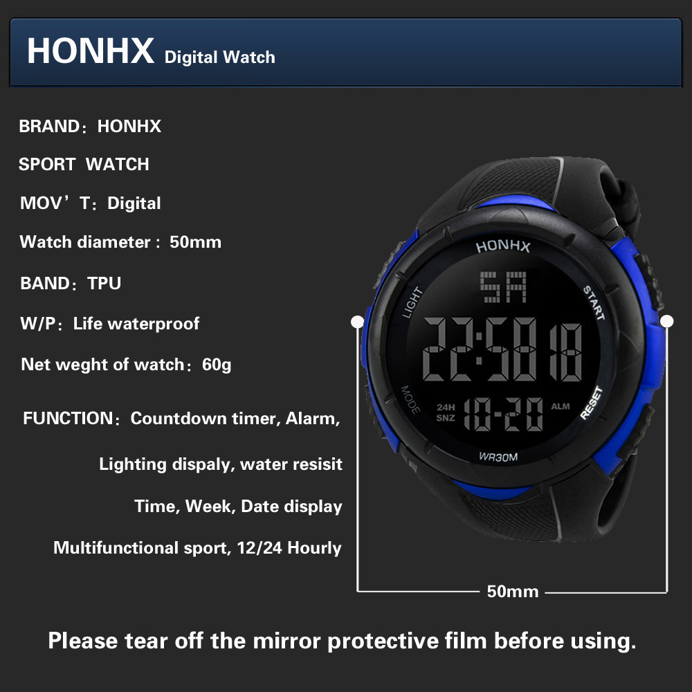 Waterproof Military Sport Watches Men Digital Quartz Watch Clocks Big Screen Wacth