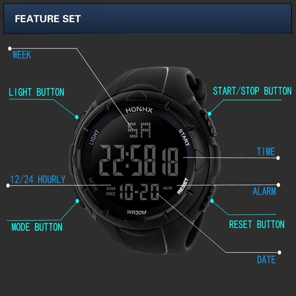 Waterproof Military Sport Watches Men Digital Quartz Watch Clocks Big Screen Wacth