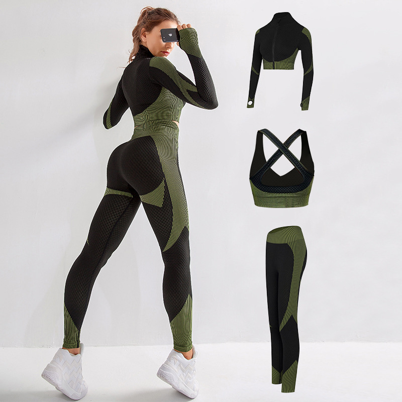 Women Fitness Sport Yoga Suit Seamless Women Yoga Sets Long Sleeve Yoga Clothing Female