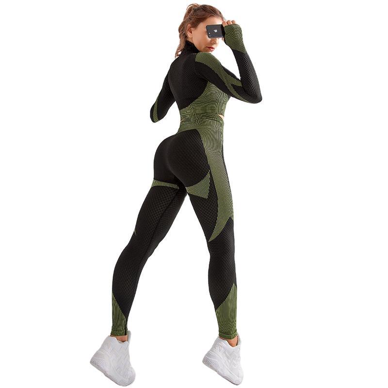 Women Fitness Sport Yoga Suit Seamless Women Yoga Sets Long Sleeve Yoga Clothing Female