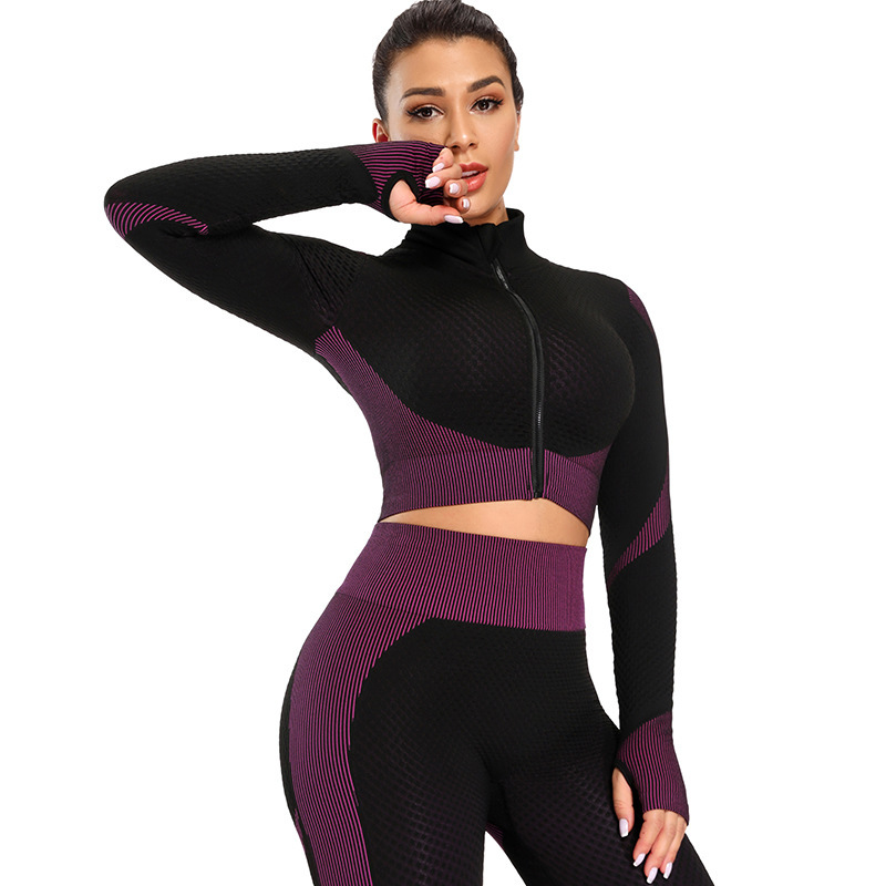 Women Fitness Sport Yoga Suit Seamless Women Yoga Sets Long Sleeve Yoga Clothing Female