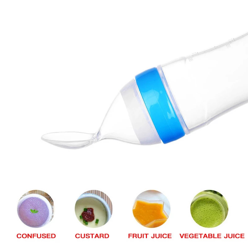 90ml Baby Squeezing Feeding Spoon Silicone Feeding Bottle Training Spoon Infant Cereal Food Spoon
