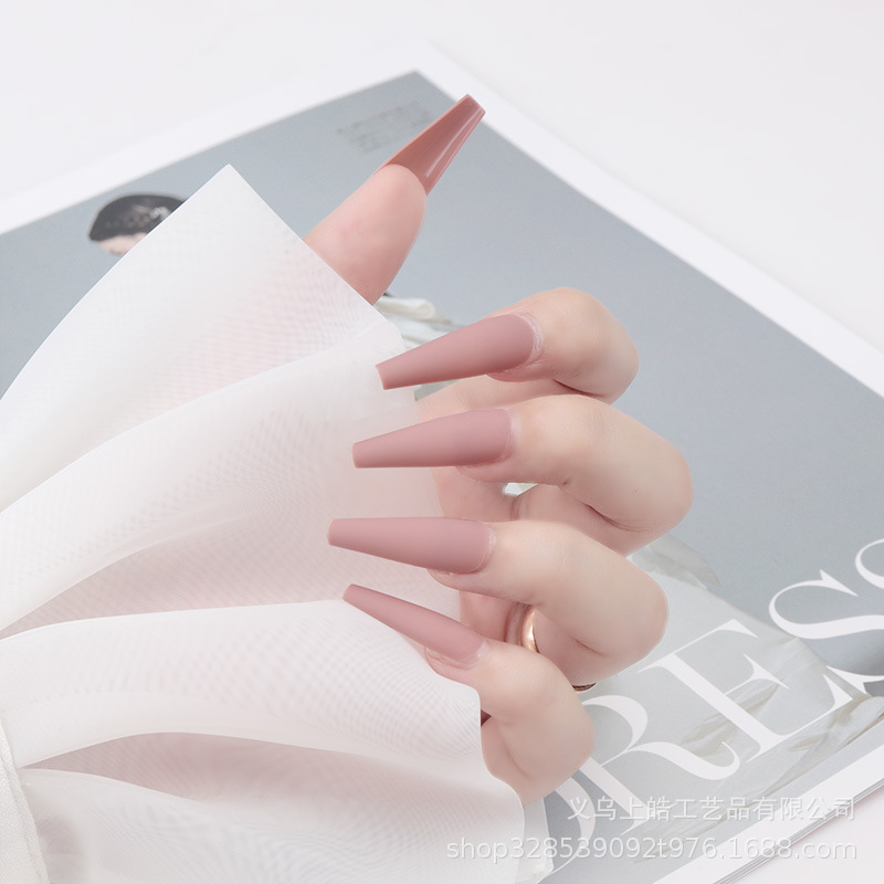 24Pcs/Set 2020 Newest Matte False Nails Wearable Round Head French Style Fake Nails Full Cover Press