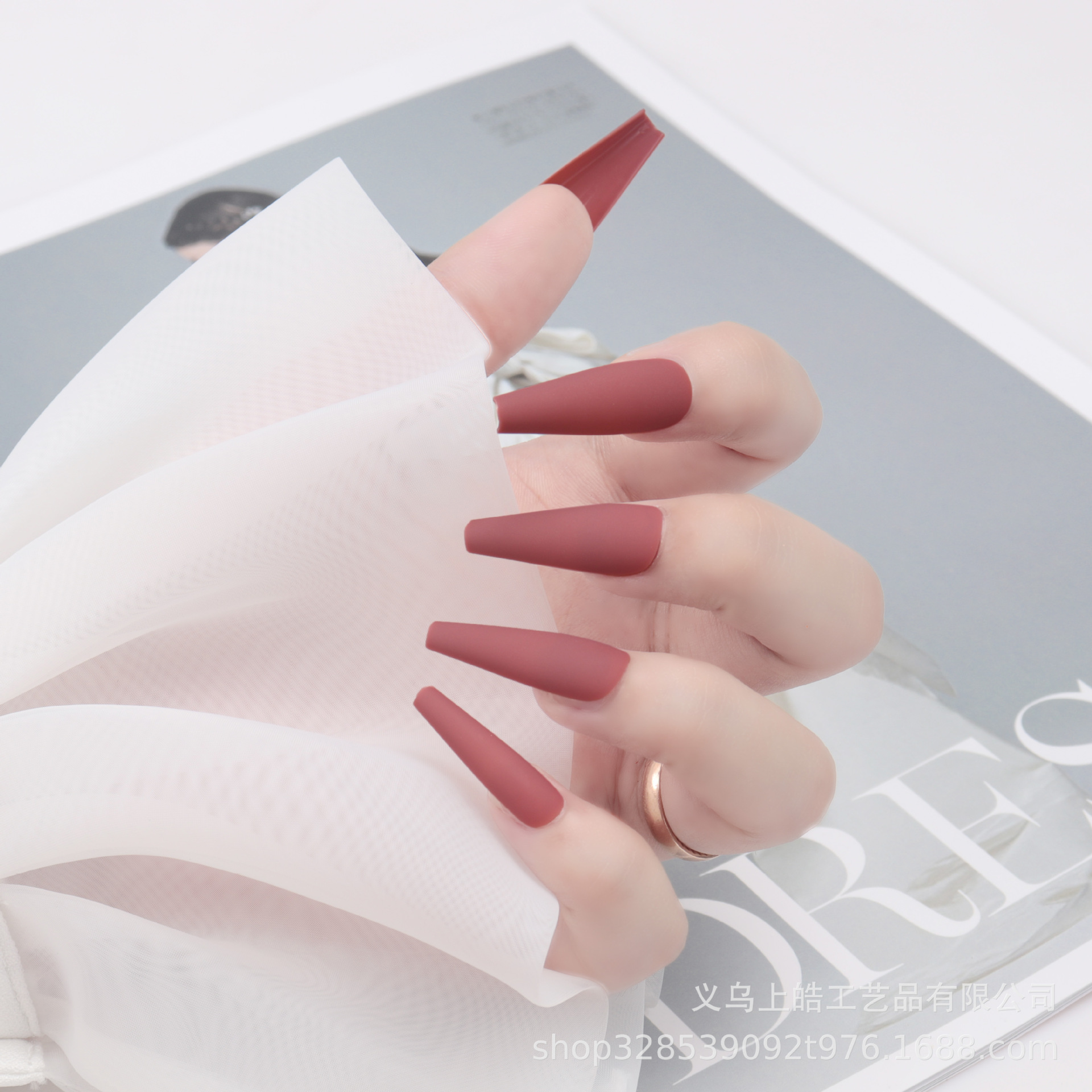 24Pcs/Set 2020 Newest Matte False Nails Wearable Round Head French Style Fake Nails Full Cover Press