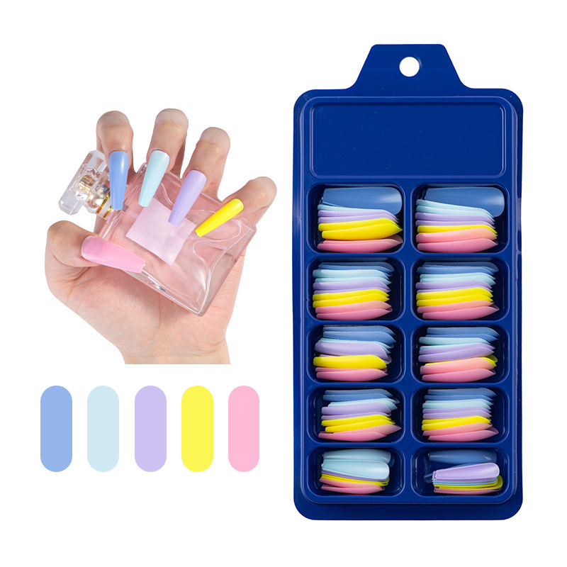 100Pcs/Set Candy Color Full Cover False Nail Tips Matte Color Coffin Ballerina Fake Nails DIY
