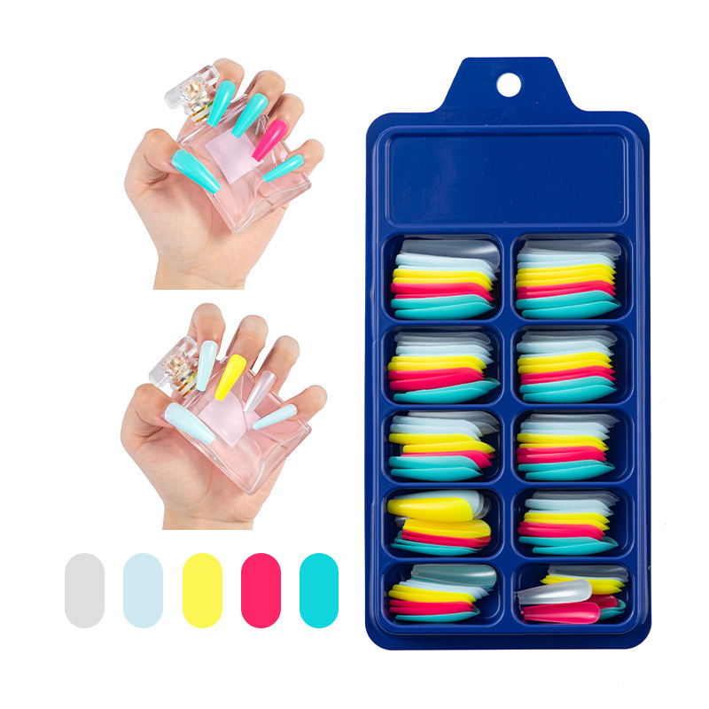 100Pcs/Set Candy Color Full Cover False Nail Tips Matte Color Coffin Ballerina Fake Nails DIY