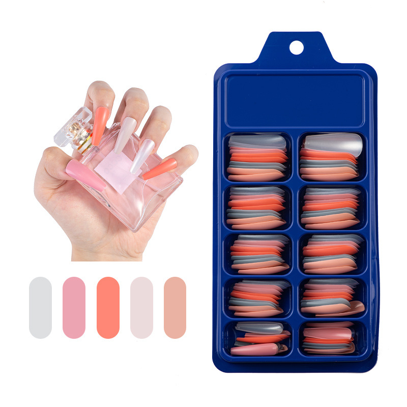 100Pcs/Set Candy Color Full Cover False Nail Tips Matte Color Coffin Ballerina Fake Nails DIY