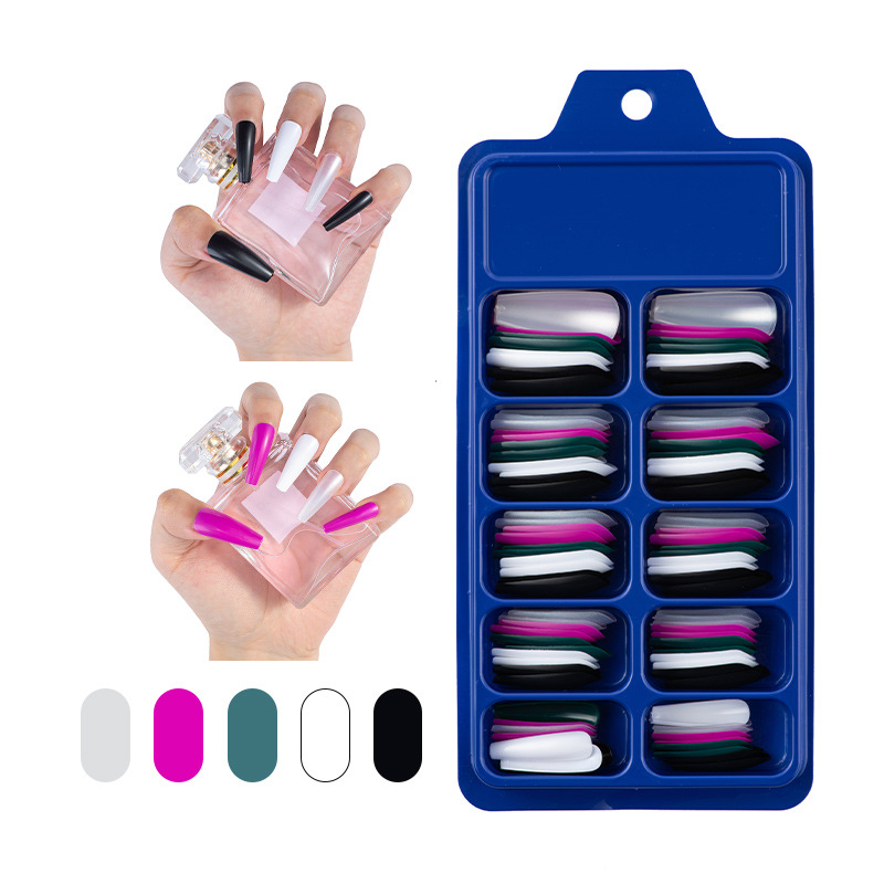 100Pcs/Set Candy Color Full Cover False Nail Tips Matte Color Coffin Ballerina Fake Nails DIY