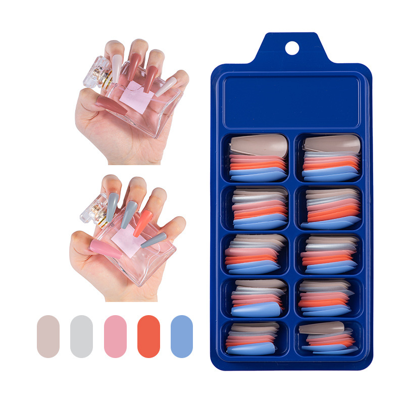 100Pcs/Set Candy Color Full Cover False Nail Tips Matte Color Coffin Ballerina Fake Nails DIY