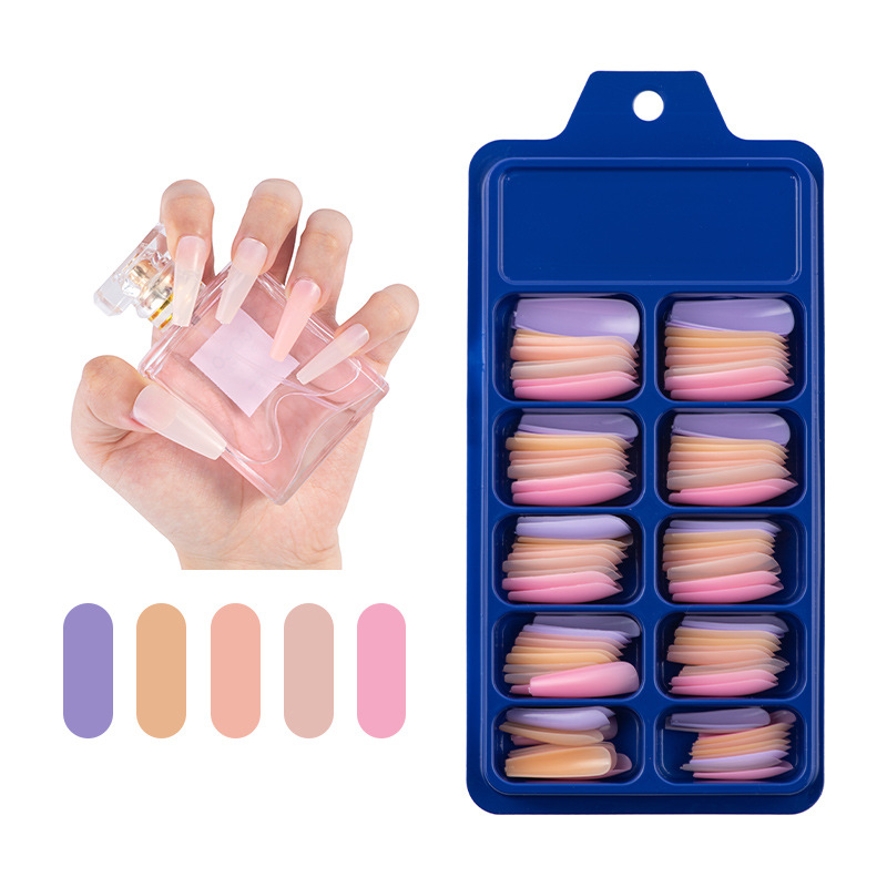 100Pcs/Set Candy Color Full Cover False Nail Tips Matte Color Coffin Ballerina Fake Nails DIY