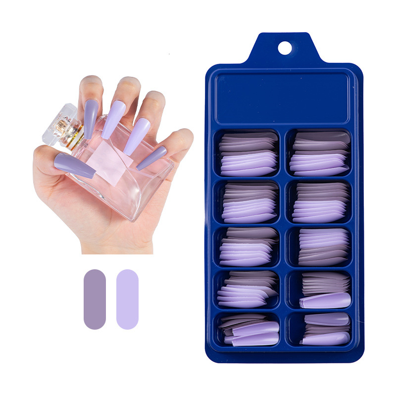 100Pcs/Set Candy Color Full Cover False Nail Tips Matte Color Coffin Ballerina Fake Nails DIY