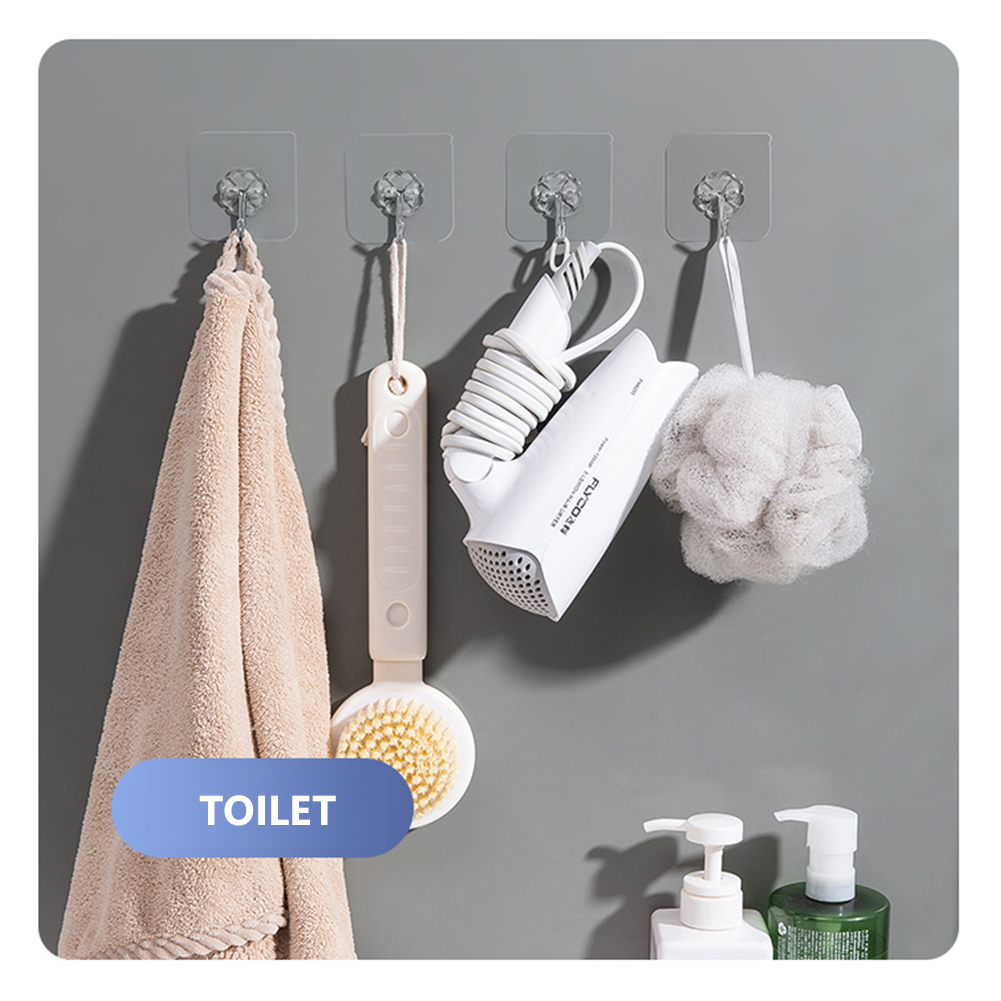10Pcs Transparent Hooks Strong Self Adhesive Wall Hangers Suction Heavy Load Rack Punch-free Waterproof Kitchen Bathroom Hook