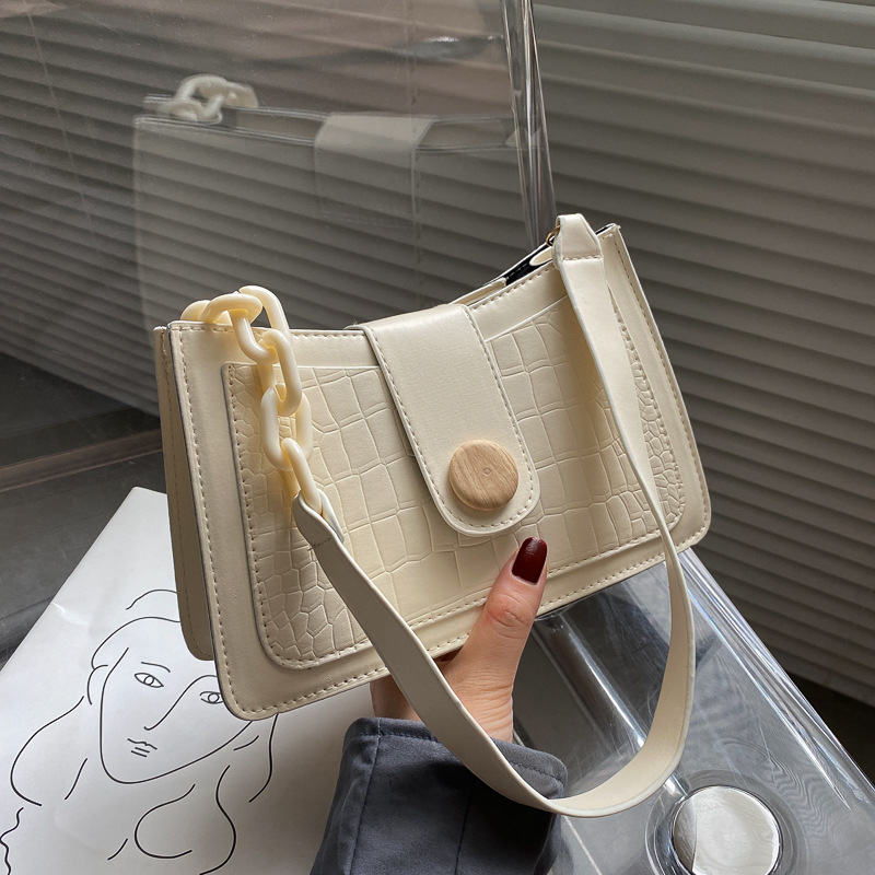 Crocodile Pattern Baguette Handbag for Women 2021 Candy Color Chain Ladies Small Shoulder Bags