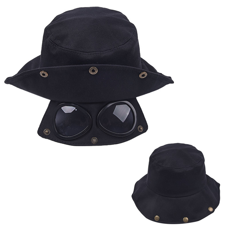 Aviator glasses fisherman hat bucket hat spring and autumn bucket hat with sunglasses hip-hop goggle