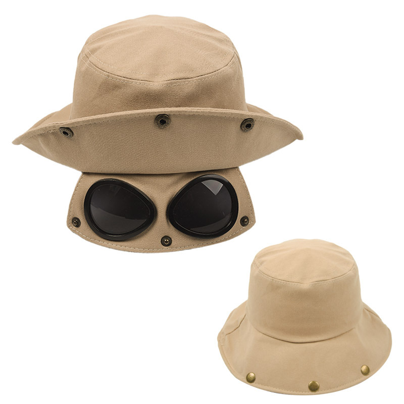 Aviator glasses fisherman hat bucket hat spring and autumn bucket hat with sunglasses hip-hop goggle
