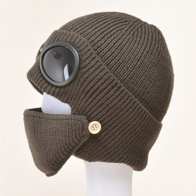 Pilot Style Knitted Hat Glasses Ear Cap Thickened Warm Wool Hat Mask Man Pilot Style Hat Female Mask
